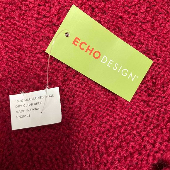 Echo,100% Wool Boho Wrap/Shawl With Fringe in Cranberry Unworn - Picture 4 of 5